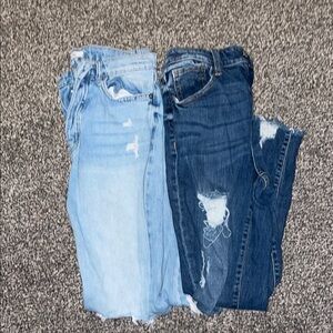 Women’s Distressed Two-Tone Denim Jeans - Light & Dark Blue